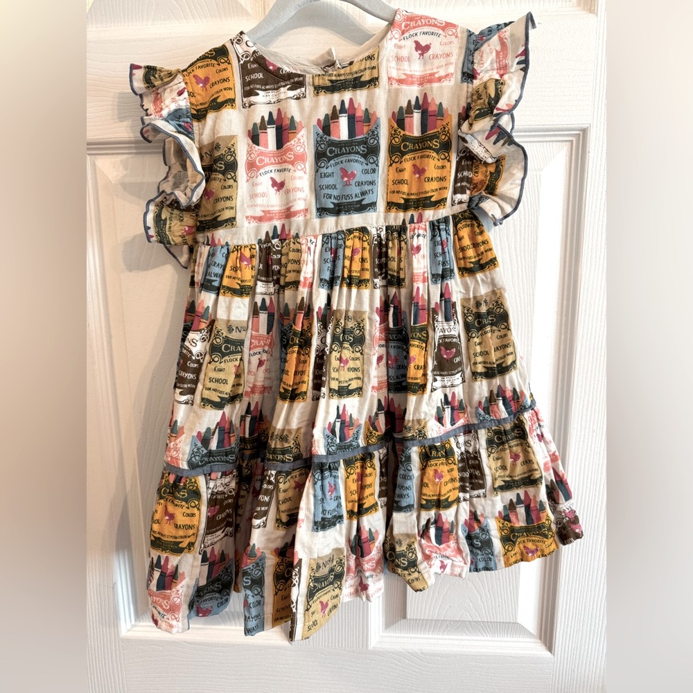SOLD Pink Chicken Girls Kit Dress - Multi Crayons - 4Y